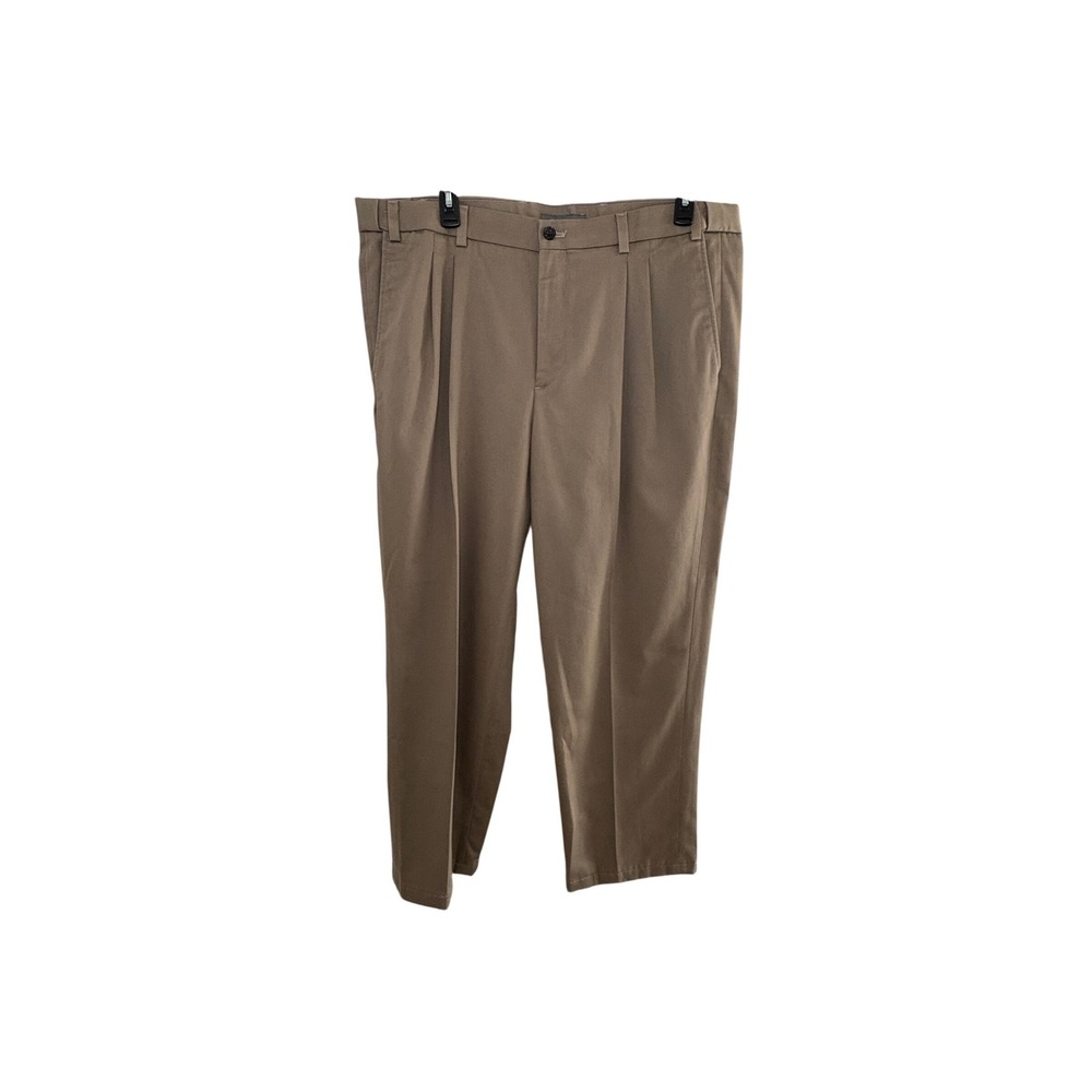 Eddie Bauer Mens 40 Wrinkle Free Relaxed Fit Pleated Chino Pants Khaki Brown